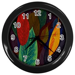 Leaves, Colorful, Desenho, Falling, Wall Clock (black) by nateshop