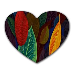 Leaves, Colorful, Desenho, Falling, Heart Mousepad by nateshop