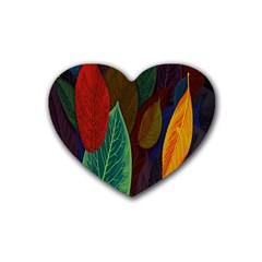 Leaves, Colorful, Desenho, Falling, Rubber Heart Coaster (4 Pack) by nateshop