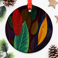 Leaves, Colorful, Desenho, Falling, Round Ornament (two Sides) by nateshop