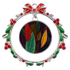 Leaves, Colorful, Desenho, Falling, Metal X mas Wreath Ribbon Ornament by nateshop