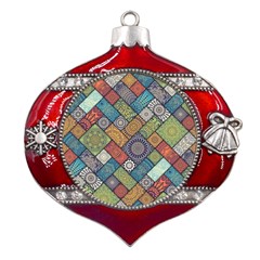 Mandala Pattern Abstract , Mandala, Pattern, Abstract Metal Snowflake And Bell Red Ornament