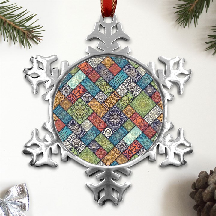 Mandala Pattern Abstract , Mandala, Pattern, Abstract Metal Small Snowflake Ornament