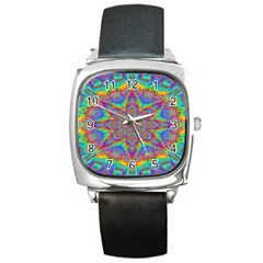 Mandala, Pattern, Abstraction, Colorful, Hd Phone Square Metal Watch by nateshop