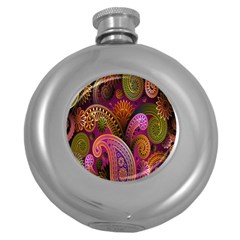 Paisley Pattern, Abstract Colorful, Texture Background, Hd Round Hip Flask (5 Oz) by nateshop