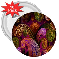 Paisley Pattern, Abstract Colorful, Texture Background, Hd 3  Buttons (10 Pack)  by nateshop