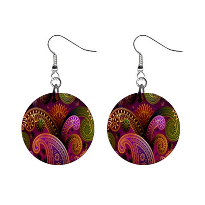 Paisley Pattern, Abstract Colorful, Texture Background, Hd Mini Button Earrings