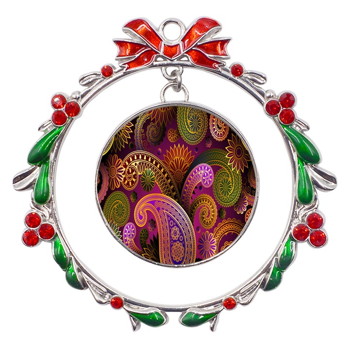 Paisley Pattern, Abstract Colorful, Texture Background, Hd Metal X mas Wreath Ribbon Ornament