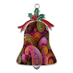 Paisley Pattern, Abstract Colorful, Texture Background, Hd Metal Holly Leaf Bell Ornament by nateshop