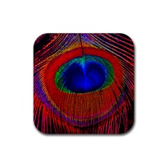 Peacock-feathers,blue 1 Rubber Coaster (square) by nateshop