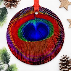 Peacock-feathers,blue 1 Round Ornament (two Sides) by nateshop