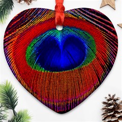 Peacock-feathers,blue 1 Heart Ornament (two Sides) by nateshop