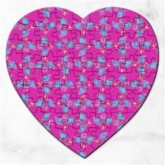 Winged Mutant Sketchy Cartoon Drawing Motif Pattern Jigsaw Puzzle (Heart)