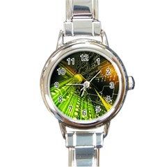 Machine Technology Circuit Electronic Computer Technics Detail Psychedelic Abstract Pattern Round Italian Charm Watch by Sarkoni