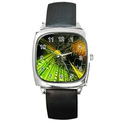 Machine Technology Circuit Electronic Computer Technics Detail Psychedelic Abstract Pattern Square Metal Watch by Sarkoni