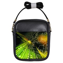 Machine Technology Circuit Electronic Computer Technics Detail Psychedelic Abstract Pattern Girls Sling Bag by Sarkoni