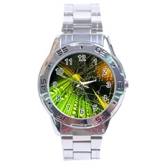 Machine Technology Circuit Electronic Computer Technics Detail Psychedelic Abstract Pattern Stainless Steel Analogue Watch by Sarkoni