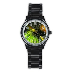 Machine Technology Circuit Electronic Computer Technics Detail Psychedelic Abstract Pattern Stainless Steel Round Watch by Sarkoni