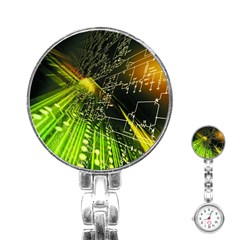 Machine Technology Circuit Electronic Computer Technics Detail Psychedelic Abstract Pattern Stainless Steel Nurses Watch by Sarkoni