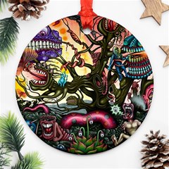 Psychedelic Funky Trippy Round Ornament (two Sides) by Sarkoni