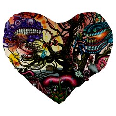 Psychedelic Funky Trippy Large 19  Premium Heart Shape Cushions by Sarkoni