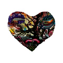 Psychedelic Funky Trippy Standard 16  Premium Flano Heart Shape Cushions by Sarkoni