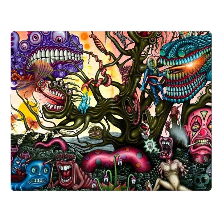 Psychedelic Funky Trippy Two Sides Premium Plush Fleece Blanket (Large)