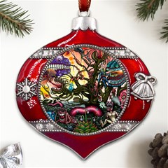 Psychedelic Funky Trippy Metal Snowflake And Bell Red Ornament by Sarkoni