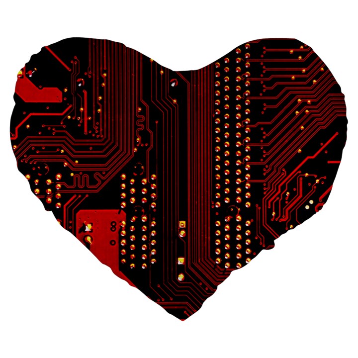 Technology Computer Circuit Large 19  Premium Flano Heart Shape Cushions