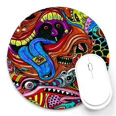 Psychedelic Trippy Hippie  Weird Art Round Mousepad by Sarkoni