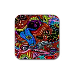 Psychedelic Trippy Hippie  Weird Art Rubber Coaster (square) by Sarkoni