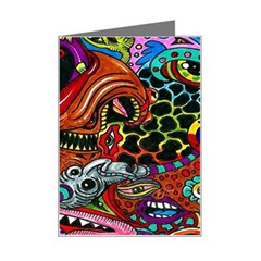 Psychedelic Trippy Hippie  Weird Art Mini Greeting Card by Sarkoni