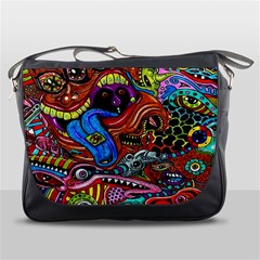 Psychedelic Trippy Hippie  Weird Art Messenger Bag by Sarkoni