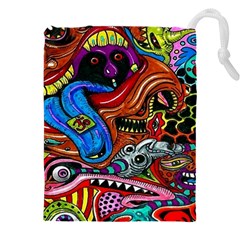 Psychedelic Trippy Hippie  Weird Art Drawstring Pouch (5xl) by Sarkoni