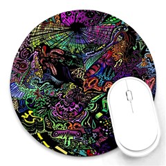 Trippy Dark Psychedelic Round Mousepad by Sarkoni