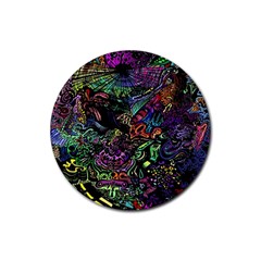 Trippy Dark Psychedelic Rubber Coaster (round) by Sarkoni