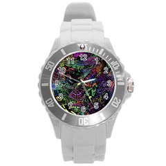 Trippy Dark Psychedelic Round Plastic Sport Watch (l) by Sarkoni