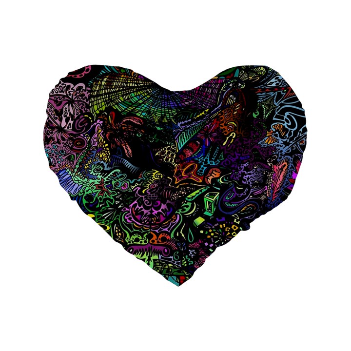 Trippy Dark Psychedelic Standard 16  Premium Flano Heart Shape Cushions