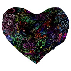 Trippy Dark Psychedelic Large 19  Premium Flano Heart Shape Cushions by Sarkoni