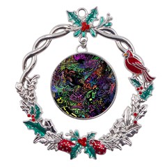 Trippy Dark Psychedelic Metal X mas Wreath Holly Leaf Ornament by Sarkoni