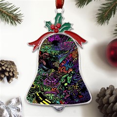 Trippy Dark Psychedelic Metal Holly Leaf Bell Ornament by Sarkoni