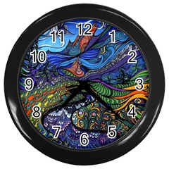 Psychedelic Landscape Wall Clock (black) by Sarkoni