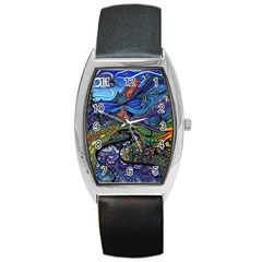 Psychedelic Landscape Barrel Style Metal Watch