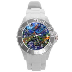 Psychedelic Landscape Round Plastic Sport Watch (L)