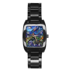 Psychedelic Landscape Stainless Steel Barrel Watch