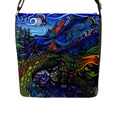 Psychedelic Landscape Flap Closure Messenger Bag (L)