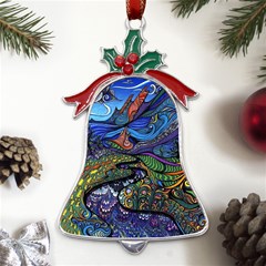 Psychedelic Landscape Metal Holly Leaf Bell Ornament by Sarkoni