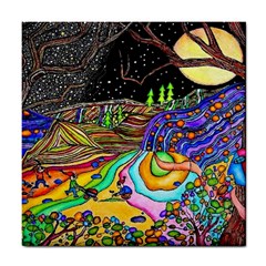 Nature Moon Psychedelic Painting Tile Coaster by Sarkoni