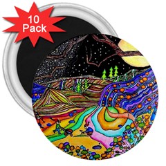 Nature Moon Psychedelic Painting 3  Magnets (10 Pack)  by Sarkoni