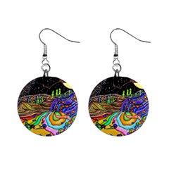 Nature Moon Psychedelic Painting Mini Button Earrings by Sarkoni